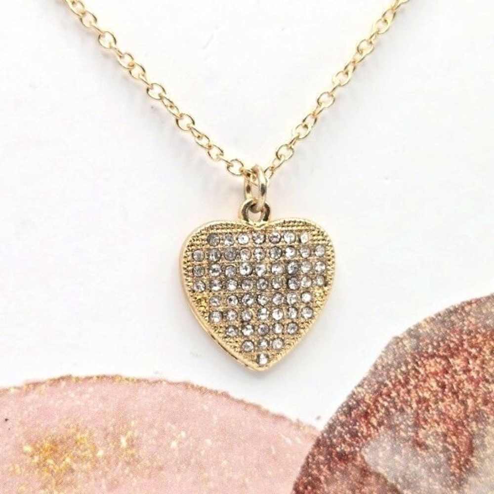Gemelli‎ CZ Pave Heart Gold Plated 18" Necklace - New
